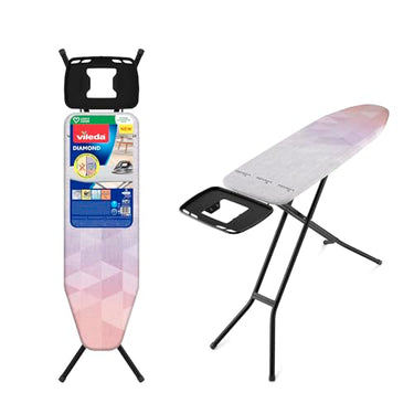 Vileda Diamond Bügelbrett, Bügeltisch für Dampfbügelstationen, Bügelfläche 120 x cm, titanbeschichteter Bügelbezug, höhenverstellbar, stabiles Gestell, TÜV-geprüft, 3 Jahre Garantie, Eco-Pack im Sale